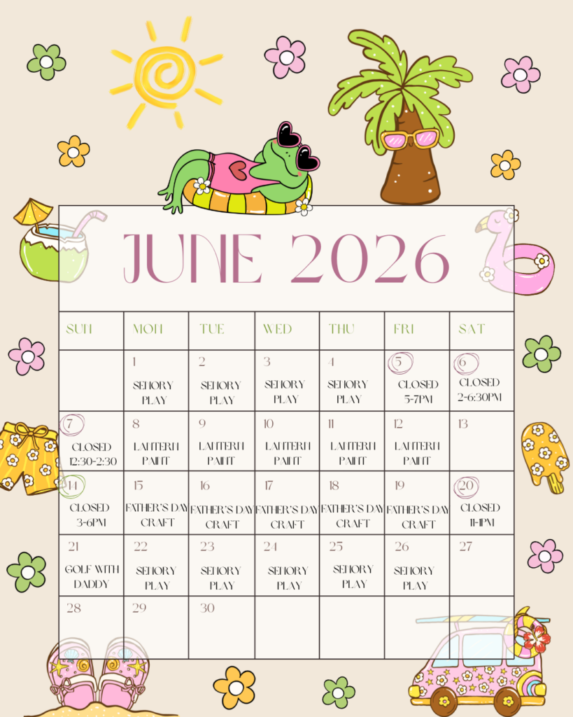 June 2026 Calendar of Activities at Busy Bee Playhouse